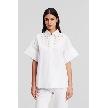 Dámská košile KOŠILE KARL LAGERFELD SS EMBROIDERED SHIRT WHITE