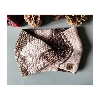 Zimní čelenka Pletená čelenka - růžová a hnědá č.1