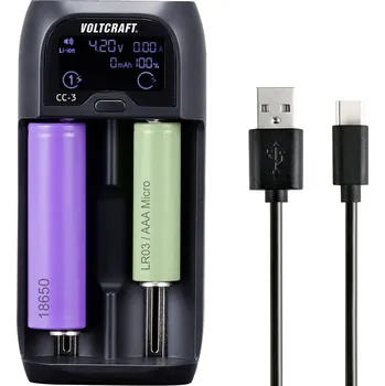 Nabíječka baterií VOLTCRAFT CC-3 nabíječka akumulátorů NiMH, NiCd, Li-Ion, LiFePO Mini (AAAA) , AAA, AA, malé mono, Sub-C , A , 10440, 14500, 14650 , 16340, 17355, 17500, 17650