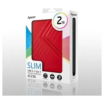 Externí pevný disk Apacer externí pevný disk, AC236, 2.5", USB 3.0 (3.2 Gen 1), 2TB, AP2TBAC236R-1, červený