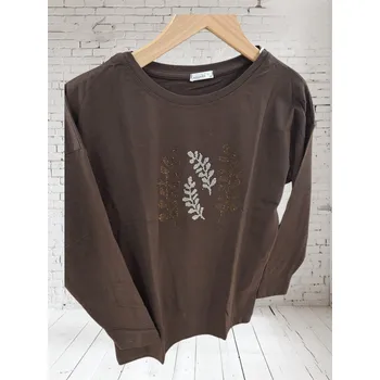 Dámská halenka POLSKO HALENKA S KAMÍNKOVOU APLIKACÍ, VEL S - 46 Barva: 27-kávová, Velikost: L/XL