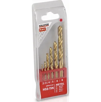 KRT012101 - 6 ks HSS Vrtáků do kovu TIN 2-3-4-5-6-8 mm KREATOR