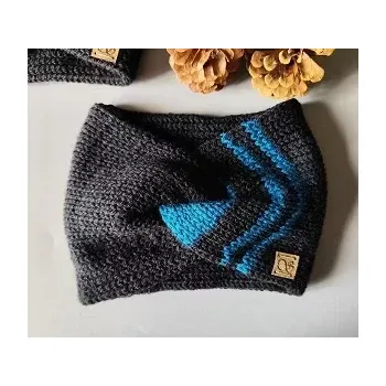 Zimní čelenka Pletená čelenka - černá a petrolejová č.2