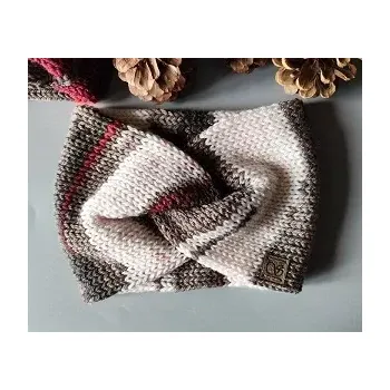 Zimní čelenka Pletená čelenka - růžová a hnědá č.2