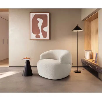 Křeslo DELIFE Křeslo Nova 88x88 cm bouclé krémovo-bílá