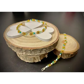 Náramek Top textil Náramek z korálků - Květinový žlutý