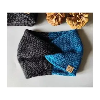 Zimní čelenka Pletená čelenka - černá a petrolejová č.1