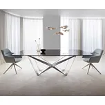 DELIFE Jídelní stůl Edge tvar oválný 240x120 sklo reliéf kouřově černé 3D design Spider plochá ocel nerezová ocel