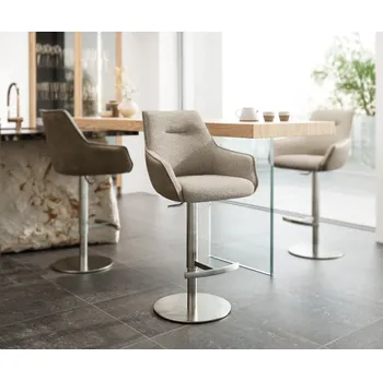 Barová židle DELIFE Barová židle Alja-Flex materiálová kombinace mikrovlákno tmavě béžová bouclé tmavě béžová výškově nastavitelná otočná podnož nerezová ocel otočný taštičkové pružiny