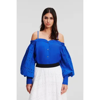 Dámská košile HALENKA KARL LAGERFELD OFF SHOULDER EMBROIDERY TOP DAZZLING BLUE