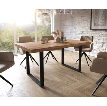 Jídelní stůl DELIFE Jídelní stůl Edge 160x90 XL akácie přírodní tenká podnož černá Live-Edge