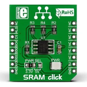 Vývojová deska Vývojová sada pro paměti, SRAM click, klasifikace: Vývojová deska, SRAM, doporučené zařízení: 23LC1024, pro použití s: