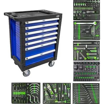 Montážní dílenský vozík s nářadím pro TRUCK JBM 5423X (7 zásuvek) barva Zelená