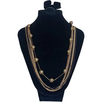 Náhrdelník BAZAR-Metal Náhrdelník - Černé a zlaté řetízky se zlatými kuličkami