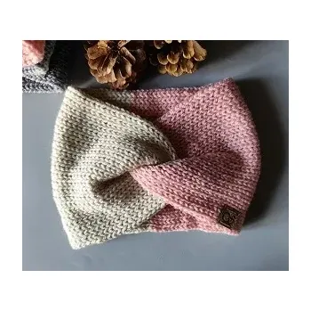 Zimní čelenka Pletená čelenka - růžová a béžová