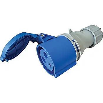 Elektrická zásuvka Tracon TICS-223H Spojovací průmyslová zásuvkas kabelovou přechodkou 32A, 230V, 2P+E, 6h, IP44 (Tracon TICS-223H)