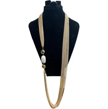 Náhrdelník BAZAR-Metal Náhrdelník - zlaté řetízky s bílým kamenem