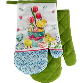 Chňapka Textilomanie Sada 2 kuchyňských chňapek s magnetem EASTER CHICKS, bílo-zelená