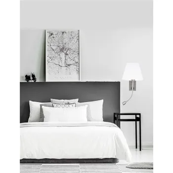 Nástěnné svítidlo NOVALUCE Nástěnné svítidlo VALENCIA nikl satén hliník bílé stínidlo E27 1x40W LED 3W čtecí lampička / vypínač na těle - NOVA LUCE