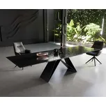 DELIFE Jídelní stůl Edge 200-300x100 sklo s reliéfem kouřově černé 3D design podnož ve tvaru V plochá ocel černá rozkládací