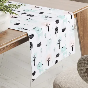 ubrus Dětský bavlněný běhoun na stůl Sandra SA-369 Koloušci a ježci v lese 20x140 cm
