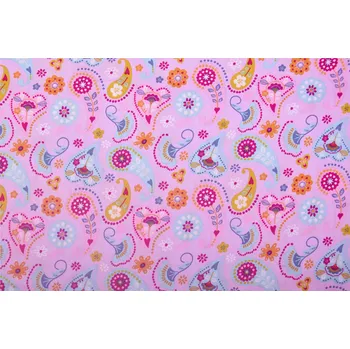 Bavlněná látka v růžové barvě s potiskem ozdobného vzoru 13086/012