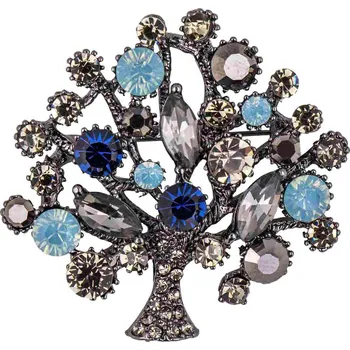 Brož Brož - strom osázený barevnými kamínky a zirkony-modrá - 9001782-4