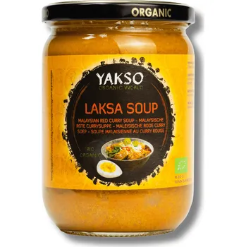 Hotové jídlo YAKSO | Bio Malajsijská červená kari polévka - Laksa ideální s rýžovými nudlemi, tofu nebo zeleninou - 500 ml