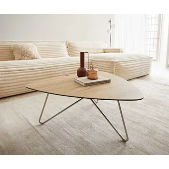 Konferenční stolek DELIFE Konferenční stolek Ekrem 88x85 cm keramika Laminam® Sabbia dubová barva Hairpin kulatý nerezová ocel