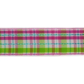 Stuha Kostková stuha se vzorem a drátem 25 mm, růžovo-zelená