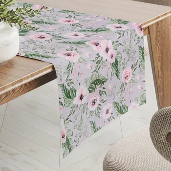 ubrus Bavlněný běhoun na stůl Sandra SA-178 Kvetoucí růže na šedém 35x120 cm
