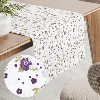 ubrus Bavlněný běhoun na stůl Sandra SA-004 Fialové růžičky 20x140 cm