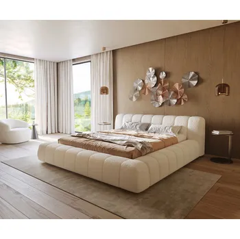 Postel DELIFE Čalouněná postel Cutio 180x200 cm bouclé krémovo-bílá