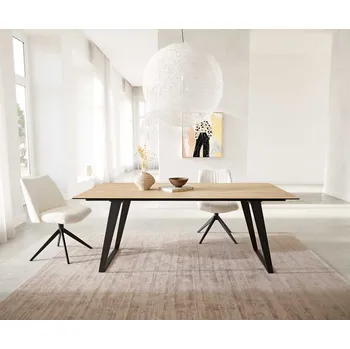 Jídelní stůl DELIFE Jídelní stůl Edge 200x100 keramika Laminam® Sabbia dubová barva kov šikmý černý