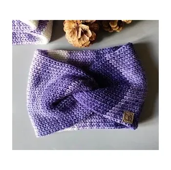 Zimní čelenka Pletená čelenka - fialová a bílá č.3