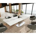 DELIFE Jídelní stůl Edge 200-300x100 keramika Laminam®Statuarietto bílá Wave nerezová ocel rozkládací