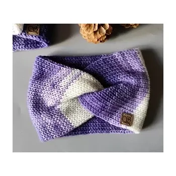 Zimní čelenka Pletená čelenka - fialová a bílá č.2