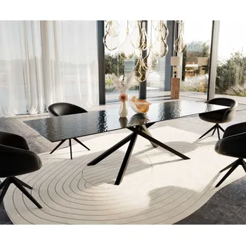 Jídelní stůl DELIFE Jídelní stůl Edge 300x100 sklo s reliéfem kouřově černé 3D design křížová podnož obdélník černá