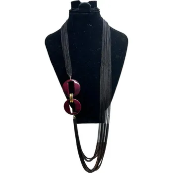 Náhrdelník BAZAR-Metal Náhrdelník - Černé řetízky s vínovou ozdobou