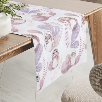 ubrus Dětský bavlněný běhoun na stůl Sandra SA-284 Hnědé sovy 20x140 cm