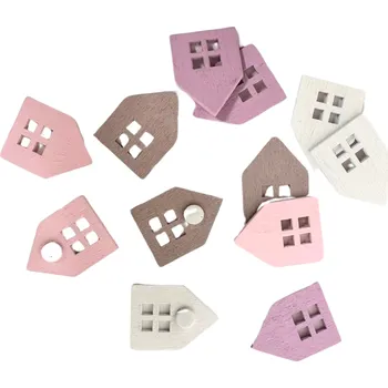 Party dekorace Samolepky dřev., DOMEČKY, pastel mix, 12ks/bal.