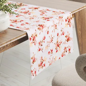 ubrus Bavlněný běhoun na stůl Sandra SA-304 Oranžovo žluté růžičky na bílém 20x120 cm