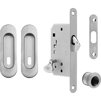 Dveřní kování Set na posuvné dveře oválný MP - BB / D (BN - Broušená nerez), Otvor pro obyčejný klíč BB, MP BN (broušená nerez)