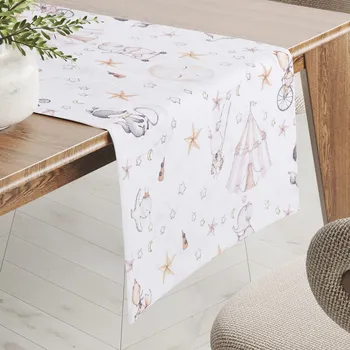 ubrus Dětský bavlněný běhoun na stůl Sandra SA-371 Růžový cirkus se zvířátky 20x120 cm