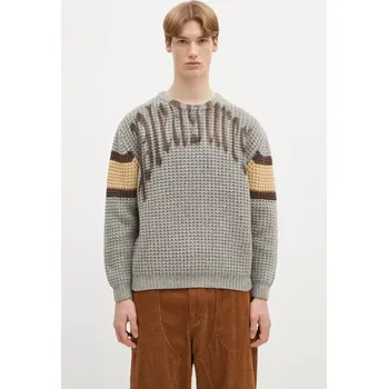 Pánský svetr Vlněný svetr PLEASURES Twitch Chunky Knit pánský, šedá barva, hřejivý, P24W004, L, 90X