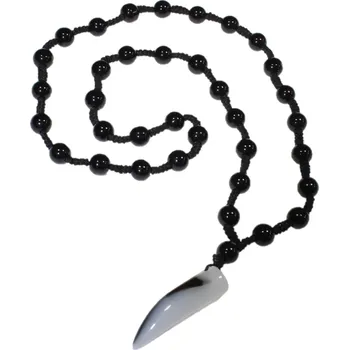 Náhrdelník BAZAR-Náhrdelník z obsidiánu s černobílým přívěskem ve tvaru zubu