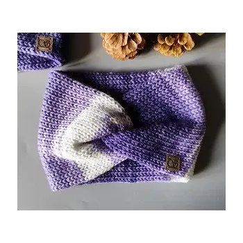 Zimní čelenka Pletená čelenka - fialová a bílá č.1