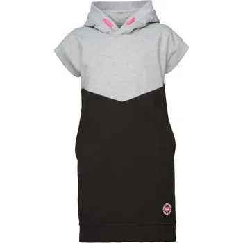Dívčí šaty Dívčí krátké šaty s kapucí Lewro AIZAN 140/146 Šedá, Černá, Růžová
