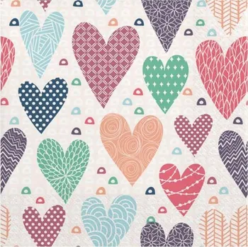 Papírový ubrousek Ubrousky "Vzorovaná srdíčka", vlčí máky, 33 cm, 20 ks