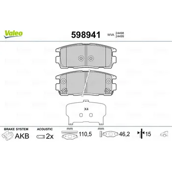 Brzdová destička Sada brzdových destiček, kotoučová brzda VALEO 598941
